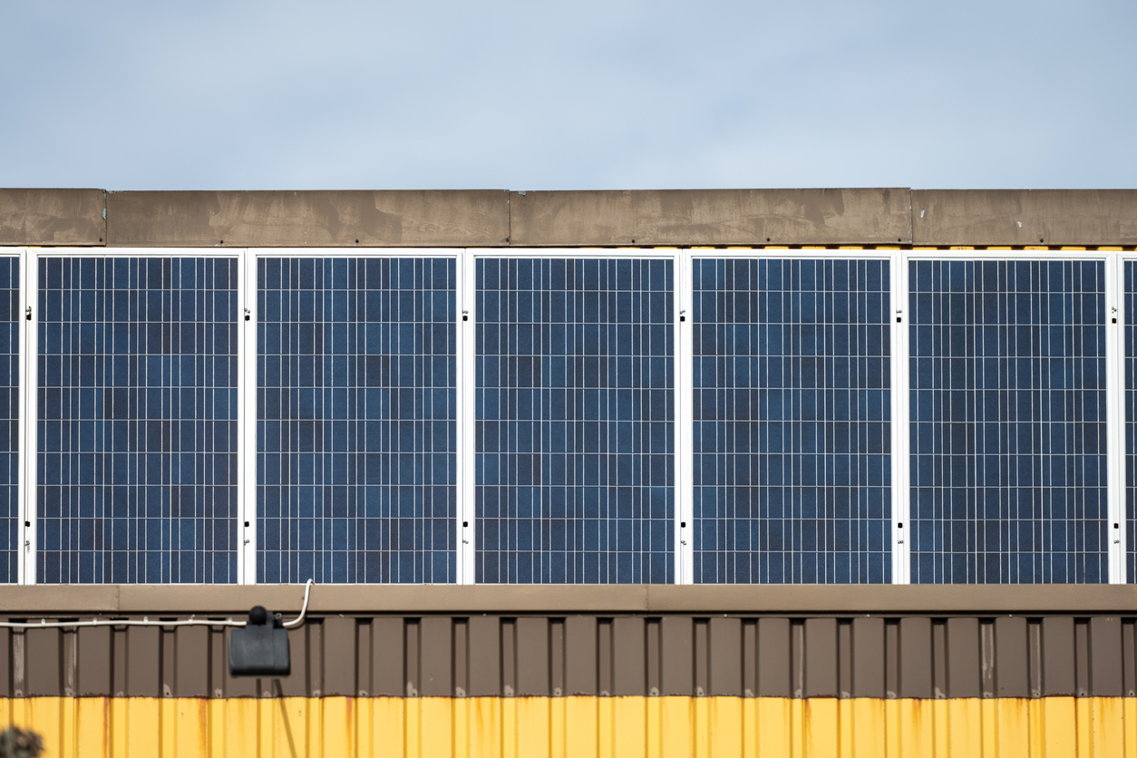 solar panels on a steel building