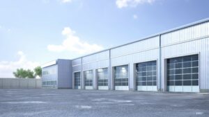 Commercial steel building - hangar exterior with rolling gates