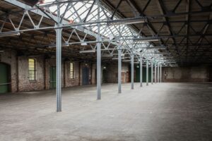 A large, empty warehouse