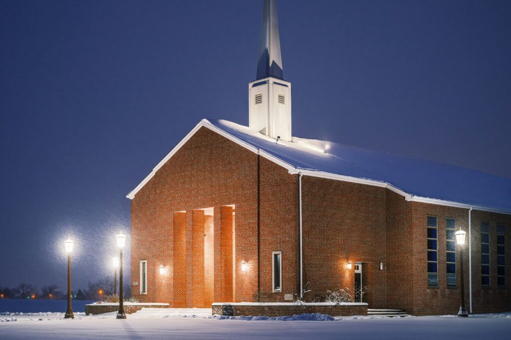 A Religious Building at night