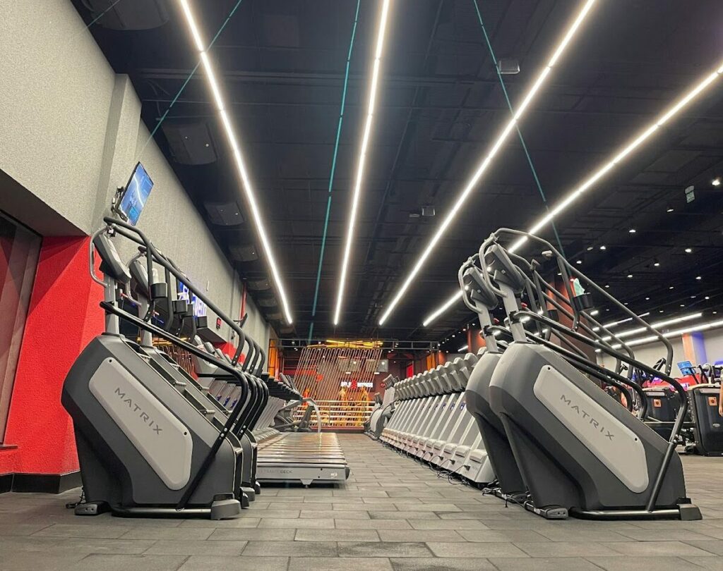 Exercise equipment in a metal building gym