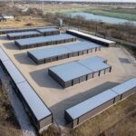Prefab Self Storage Buildings for Silo Storage - aerial drone shot