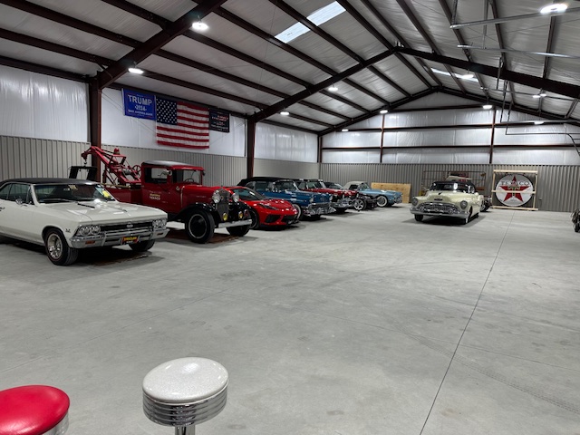 GB garage workshop interior - car collection