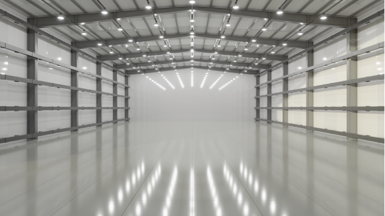 Inside large span steel building