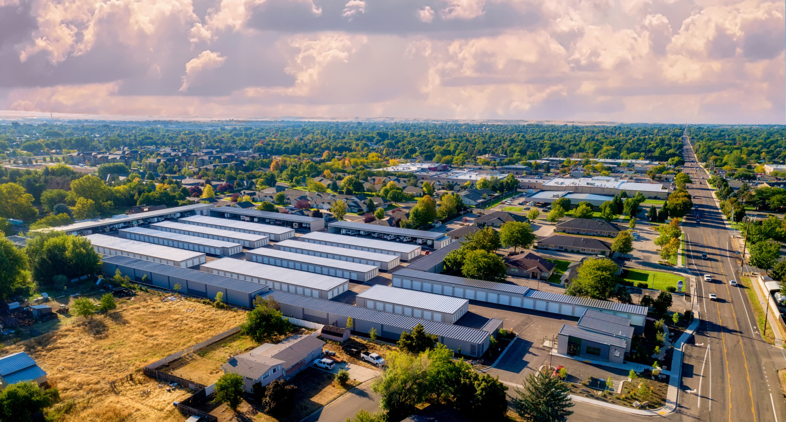 Aerial view of a mini storage facility
