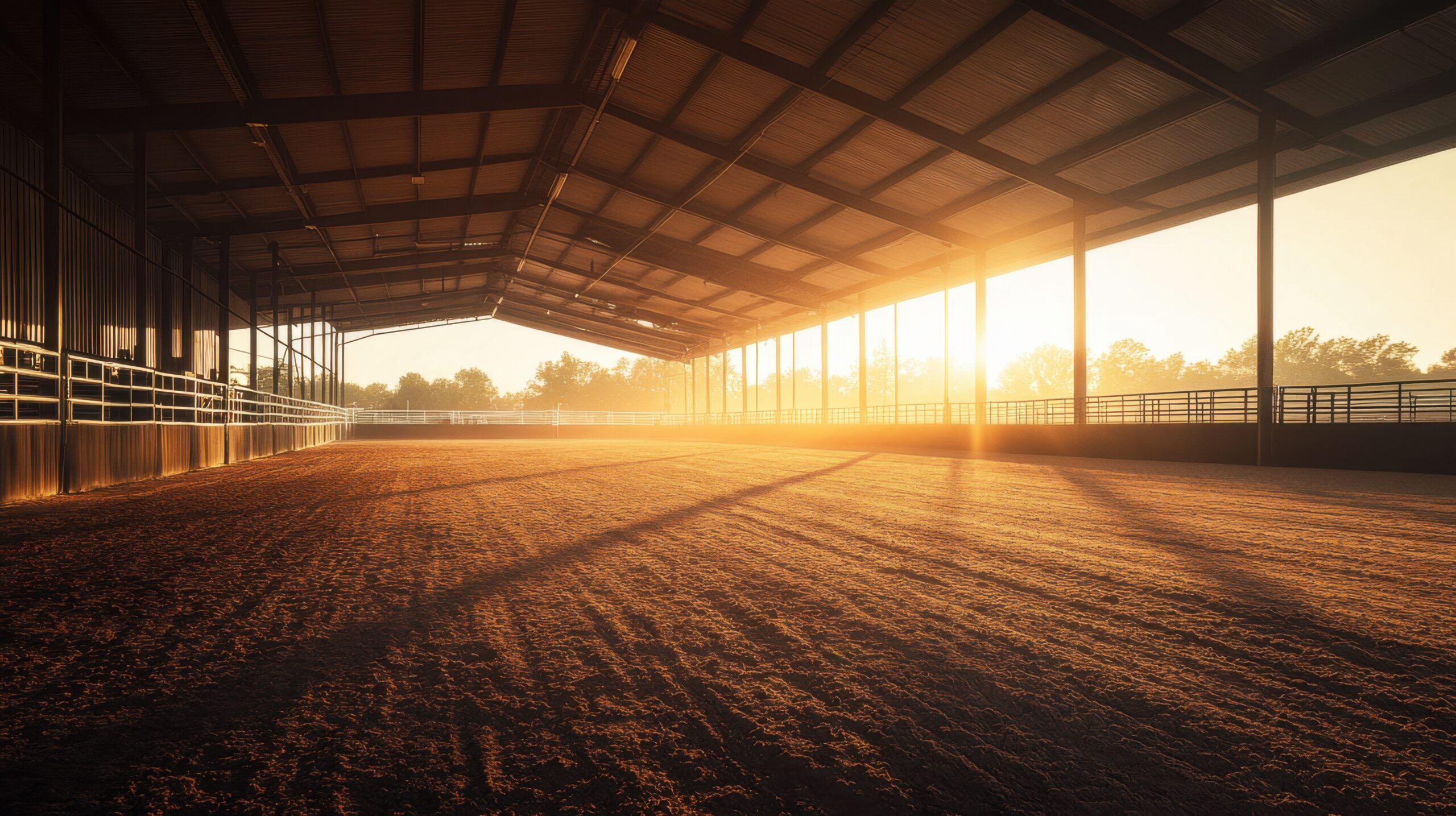 Sunrise Golden Hour at Equestrian Arena Horse Riding Training Facility