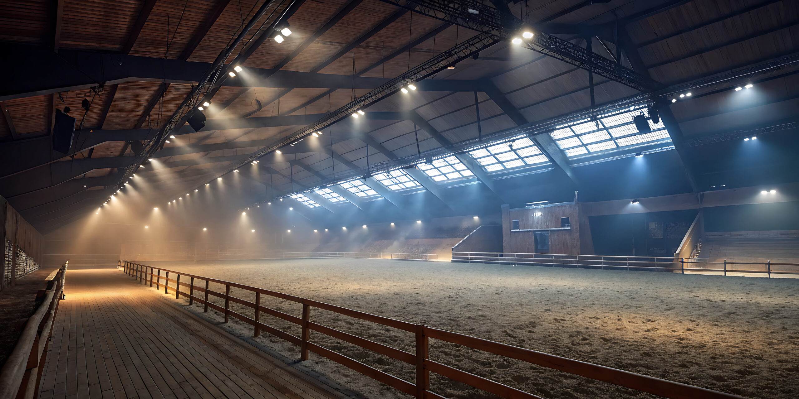 interior of a clear span horse arena