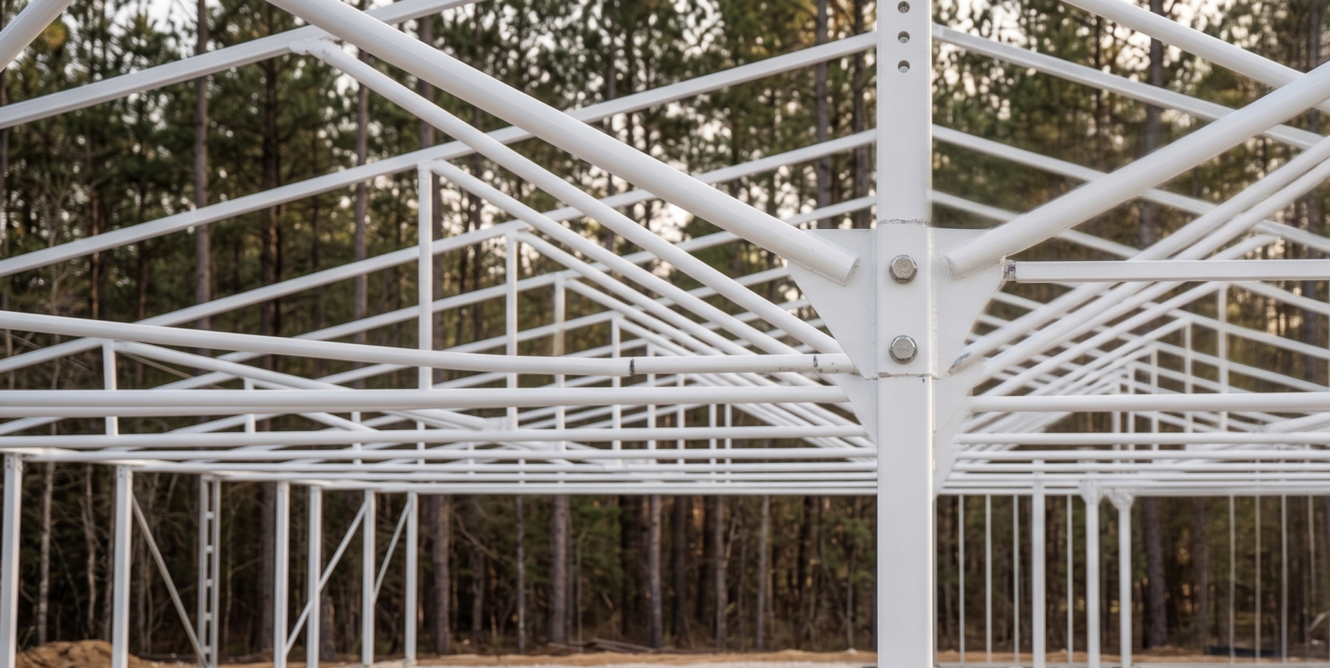 Close up of tube steel building frame