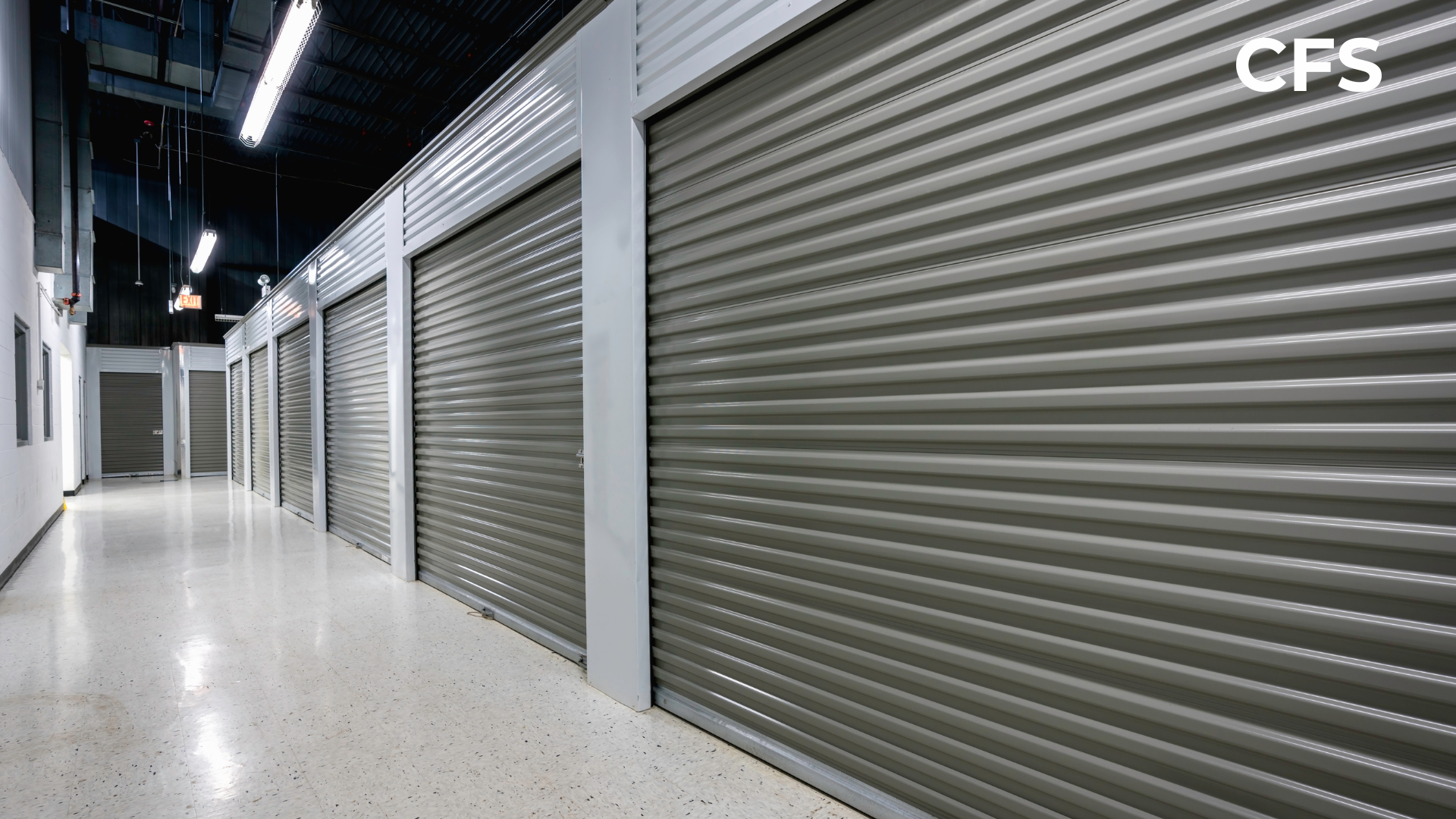 Rows of self-storage units constructed with cold-formed steel framing. CFS systems are ideal for repetitive, lighter-load applications where modular construction, easier handling, and efficient site access are important.