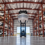 dry dock boat storage interior shot with boat lift